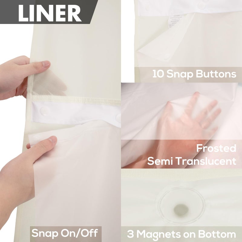 River Dream No Hook Slub Textured Shower Curtain with Snap-in PEVA Liner Set - 71" x 74"(72"), Hotel Style Cream Shower Curtain with Sheer Top Window, Water Repellent, Sand, W71xH72 - Image 5